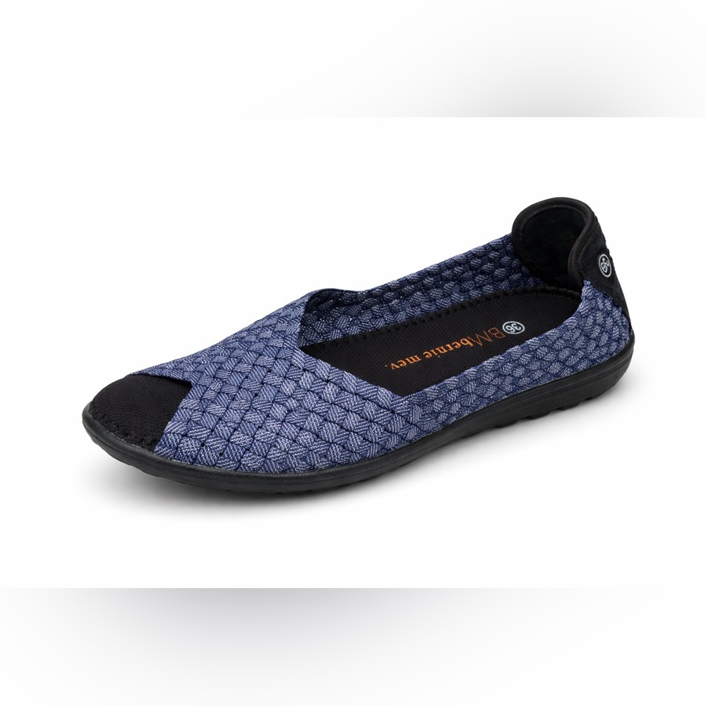 Bernie Mev Dream Jeans Shimmer Slip On Shoes Blue Woven Comfort Flat